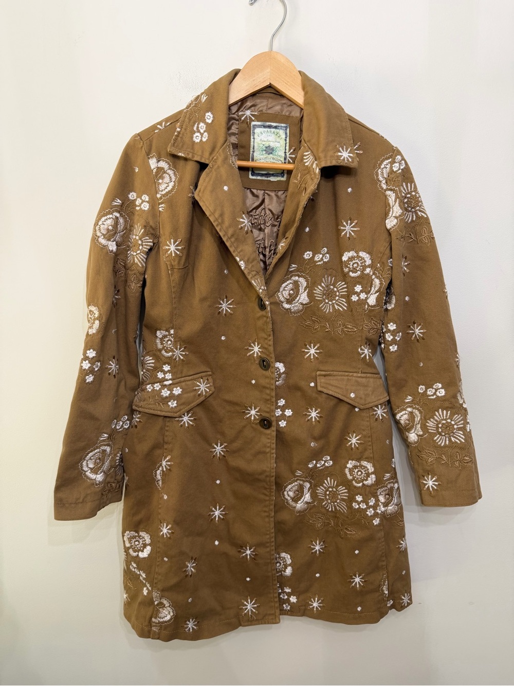 Paparazzi Long Jacket Fully Floral Embroidered Khaki Boho Cowgirl Women’s M?
